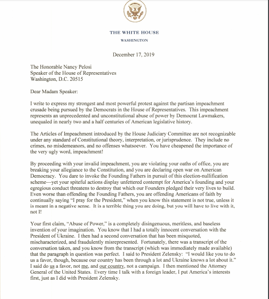 The President’s letter to Pelosi is the most epic presidential tantrum ...